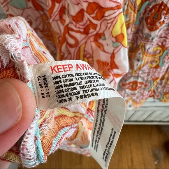 EC Anthropologie Florence Floral Lace Lounge Dress sz L large orange pink white - Picture 12 of 14